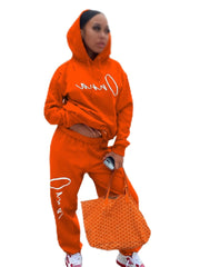 Cindysus Women Casual Sweatsuit Letter Print Playsuit 2 Piece Outfit Sweatshirt and Sweatpants Loose Fit Jogger Set Orange M - JNR Products