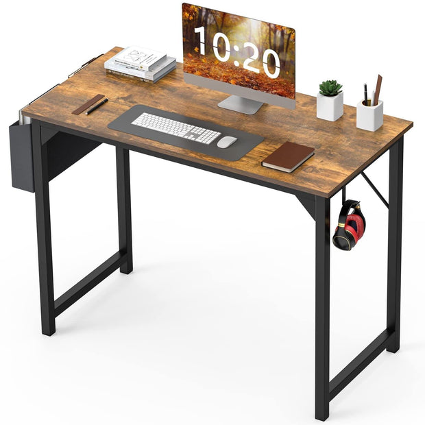 Small Computer Desk Small Office Desk 31 Inch Writing Desk Home Office Desks Small Space Desk Study Table Modern Simple Style Work Table with Storage Bag Iron Hook Metal Frame for Home, Bedroom - JNR Products