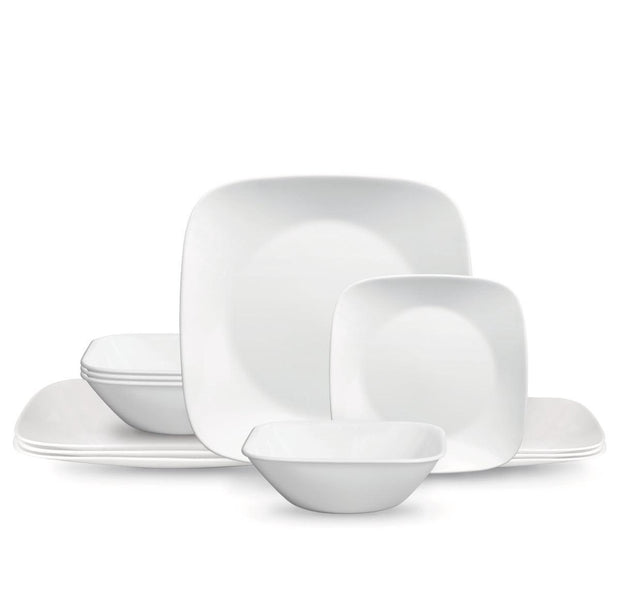 Corelle®- Classic, Pure White Square 12-Piece Dinnerware Set - JNR Products