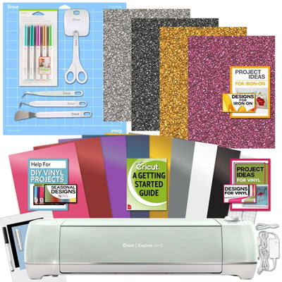 Cricut Explore Air 2 Machine with Iron-On and Vinyl Sampler Packs, Tool Set and Pens Bundle - JNR Products