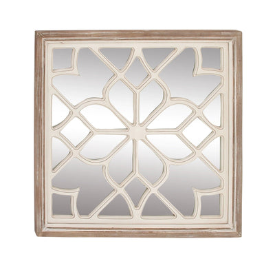 DecMode 30" x 30" White Carved Geometric Wall Mirror - JNR Products