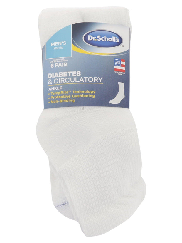 Dr. Scholl's Men's Diabetes & Circulatory Ankle Socks, 6 Pack - JNR Products