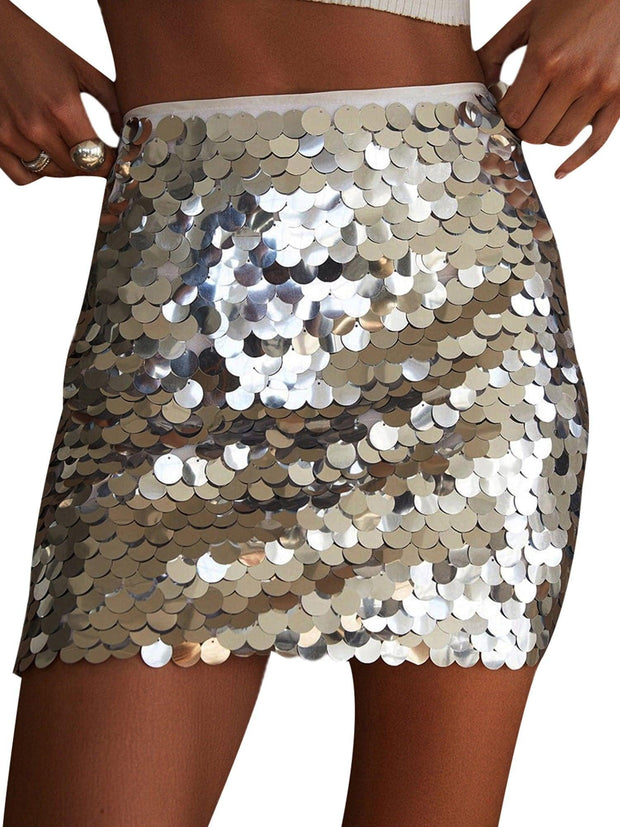 Eyicmarn Women Glitter Mini Skirt, High Waist Disco Sequin Club Skirt Stage Performance Clothes - JNR Products