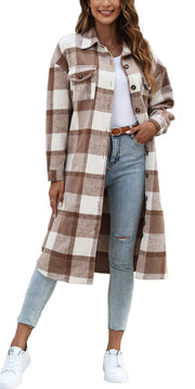 Fantaslook Flannel Shirts for Women Button Up Plaid Shirt Long Pocketed Shacket Jacket Coat - JNR Products