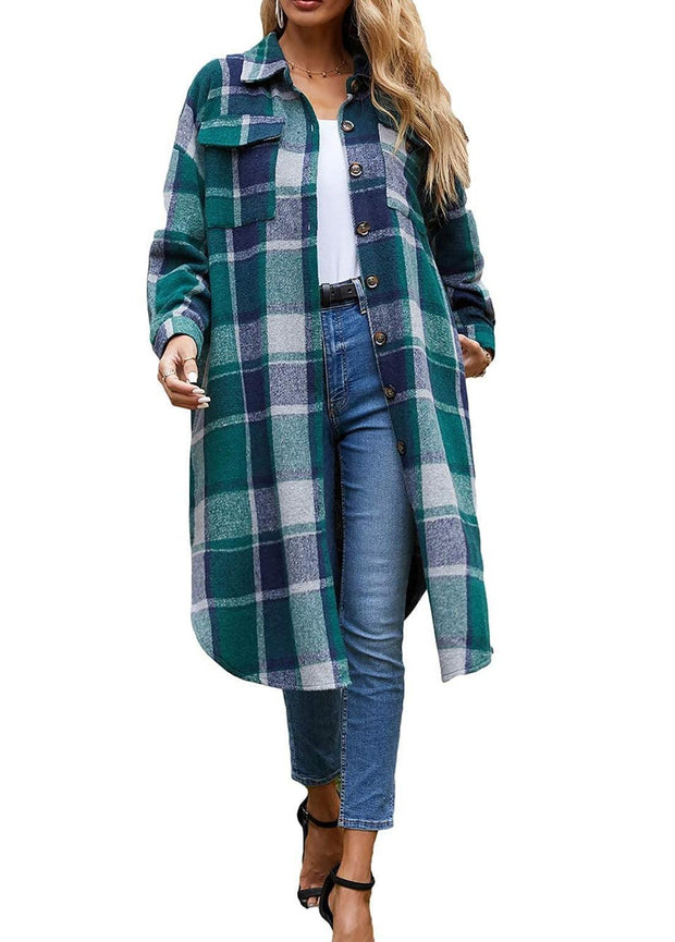 Fantaslook Flannel Shirts for Women Button Up Plaid Shirt Long Pocketed Shacket Jacket Coat - JNR Products