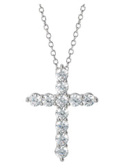 Fine Siver Plated Brass Cubic Zirconia Cross Pendant, 18" + 2" Ext Chain - JNR Products