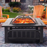 Fire Pits for Outside, 32" Wood Burning Fire Pit Tables with Screen Lid, Poker, BBQ Net, Ice Tray, Food Clip and Cover, Backyard Patio Garden Outdoor Fire Pit/Ice Pit/BBQ Fire Pit, Black - JNR Products