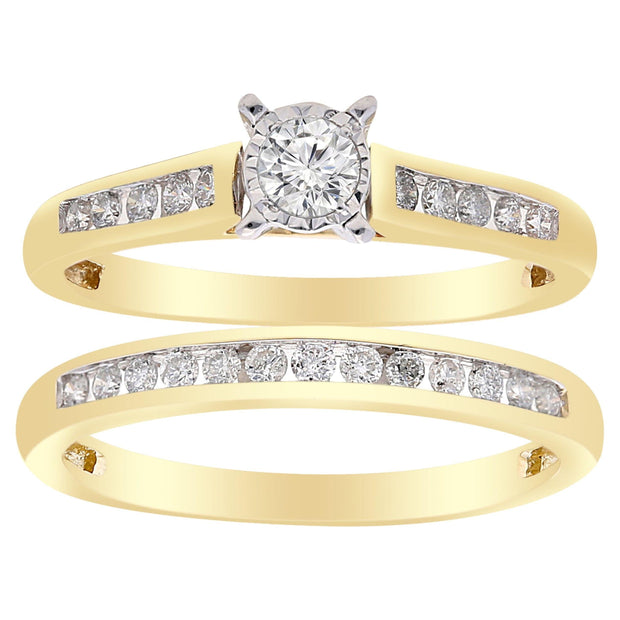 Forever Bride 10K Yellow Gold 1/2 CTTW Diamond Channel Bridal Set, Women, Adult - JNR Products