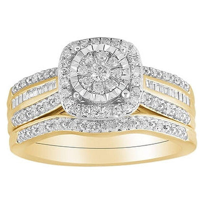 Forever Bride 10K Yellow Gold 1/3 CTTW Diamond Cushion Bridal Ring Set, Women, Adults - JNR Products