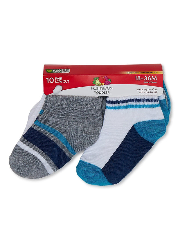 Fruit of the Loom Toddler Low- Cut Socks, 10- Pack, Size 6M-5T - JNR Products