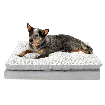 FurHaven Pet Products Embossed Faux Fur & Suede Orthopedic Pillow Top Mattress Pet Bed for Dogs & Cats - Gray, Large - JNR Products