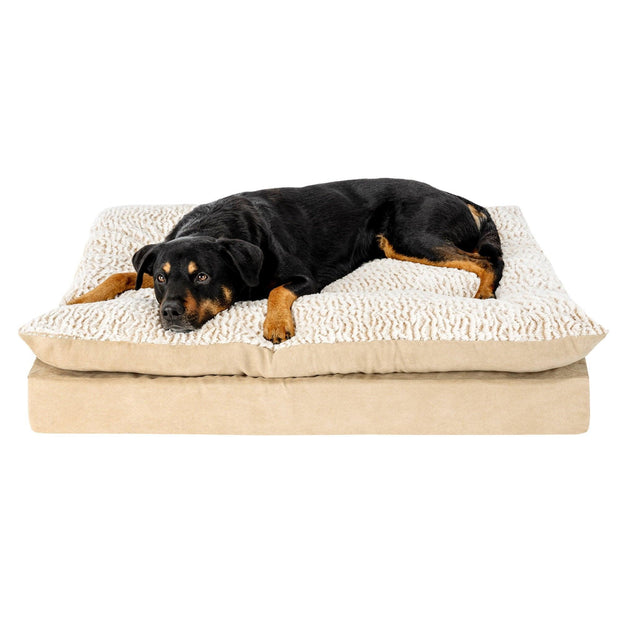 FurHaven Pet Products Embossed Faux Fur & Suede Orthopedic Pillow Top Mattress Pet Bed for Dogs & Cats - Gray, Large - JNR Products