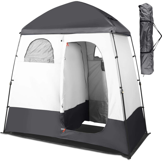 GVDV Camping Shower Tent, 2 Rooms Oversize Outdoor Portable Shelter, Privacy Tent with Detachable Top, 87" x 47" x 87" - JNR Products