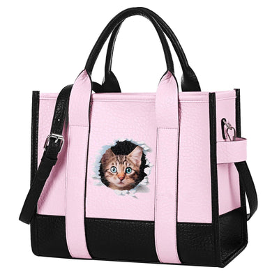 GYUEE The Tote Bag,Leather Pink Cute Cat Leisure Bags with Zipper,Medium Shopping School Handbags for Women - JNR Products