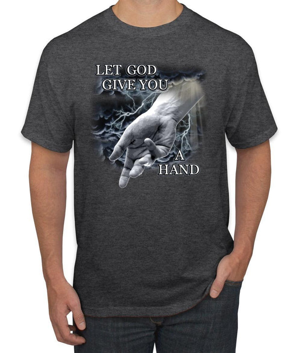 God's Lending Hand | Mens Inspirational/Christian Graphic T-Shirt, Black, Small - JNR Products