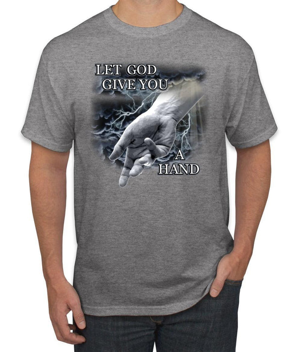 God's Lending Hand | Mens Inspirational/Christian Graphic T-Shirt, Black, Small - JNR Products