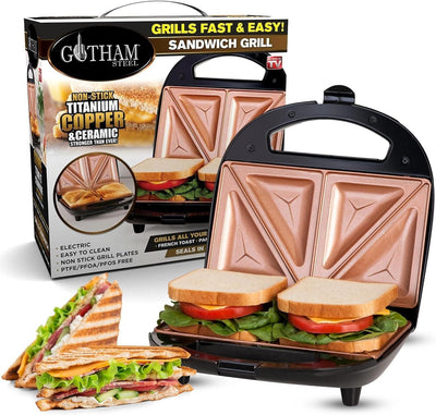 Gotham Steel Electric Sandwich Maker 2 Slice Panini Press Dual Indoor Grilled Cheese French Toast Waffle Nonstick Ceramic - JNR Products