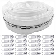 Goyunwell #5 White Zippers Tape 10 Yards Nylon Coil Long Tape by The Yard 20 pcs Silver Zipper Pulls for Sewing Purses Bags Craft - JNR Products