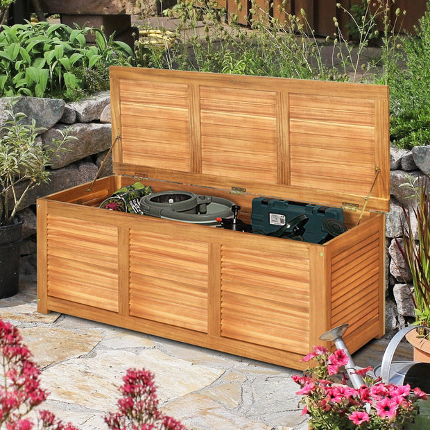 Gymax Acacia Wood Deck Box 47 Gallon Garden Backyard Storage Bench Container - JNR Products