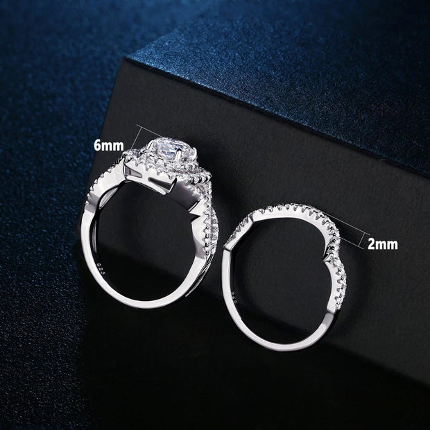 Newshe 2Pcs Wedding Ring Set for Women Genuine 925 Sterling Silver 1.8Ct Round Cut AAAAA CZ Jewelry Size 4-13 - JNR Products