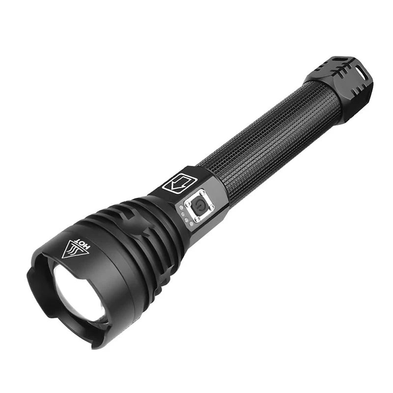 LED Flashlight High Lumens Zoomable Rechargeable Power Display Powerful