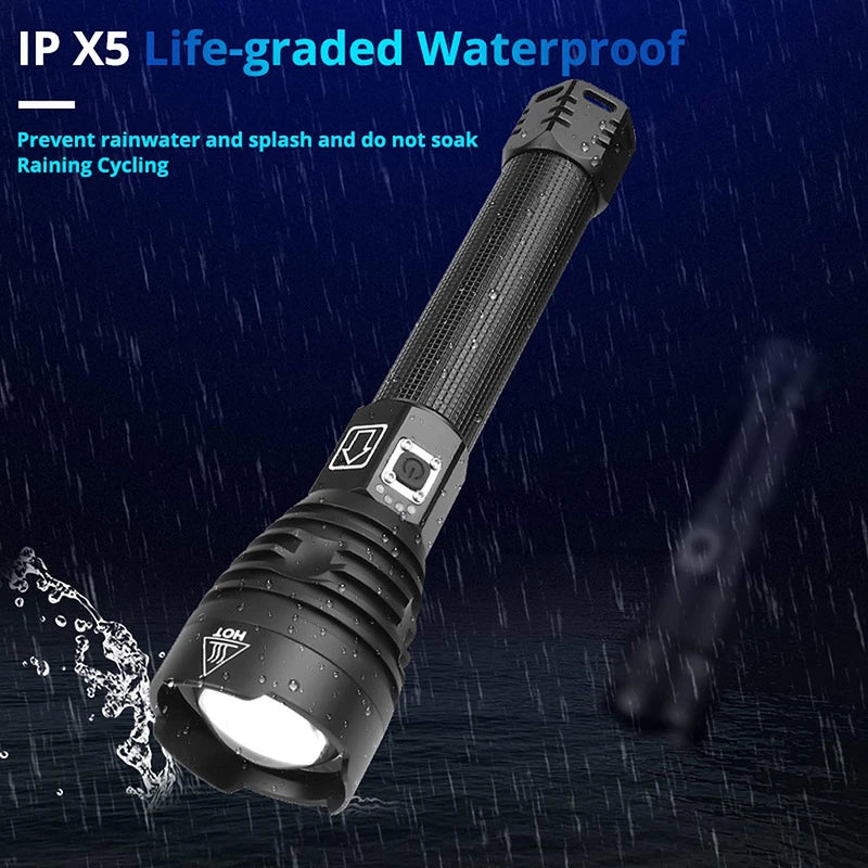 LED Flashlight High Lumens Zoomable Rechargeable Power Display Powerful