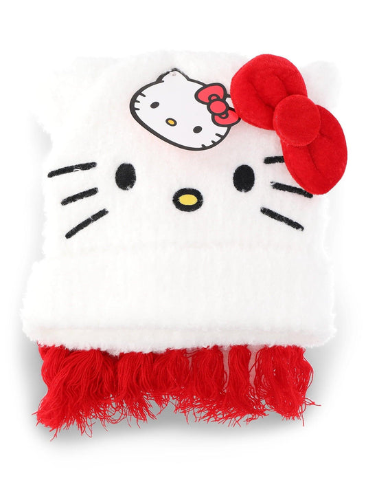 Sanrio Hello Kitty Women’s Beanie and Scarf 2-Piece Set, White Red - JNR Products