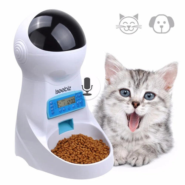 Iseebiz 3L Automatic Pet Feeder With Voice Record Pets Food Bowl For Medium Small Dog Cat - JNR Products