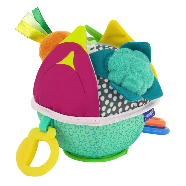 Infantino Busy Lil Soft Sensory Toy Ball with Activities for Babies 6-12 Months, Multicolor Fruits & Veggies - JNR Products