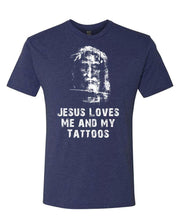 JESUS LOVES ME And My Tattoos - christ christian rock - Tri-Blend T-Shirt (Small, Navy Tri Blend) - JNR Products