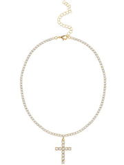 Jessica Simpson Gold Tone Crystal CZ Cross Necklace - JNR Products