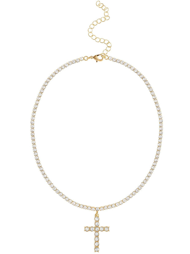 Jessica Simpson Gold Tone Crystal CZ Cross Necklace - JNR Products