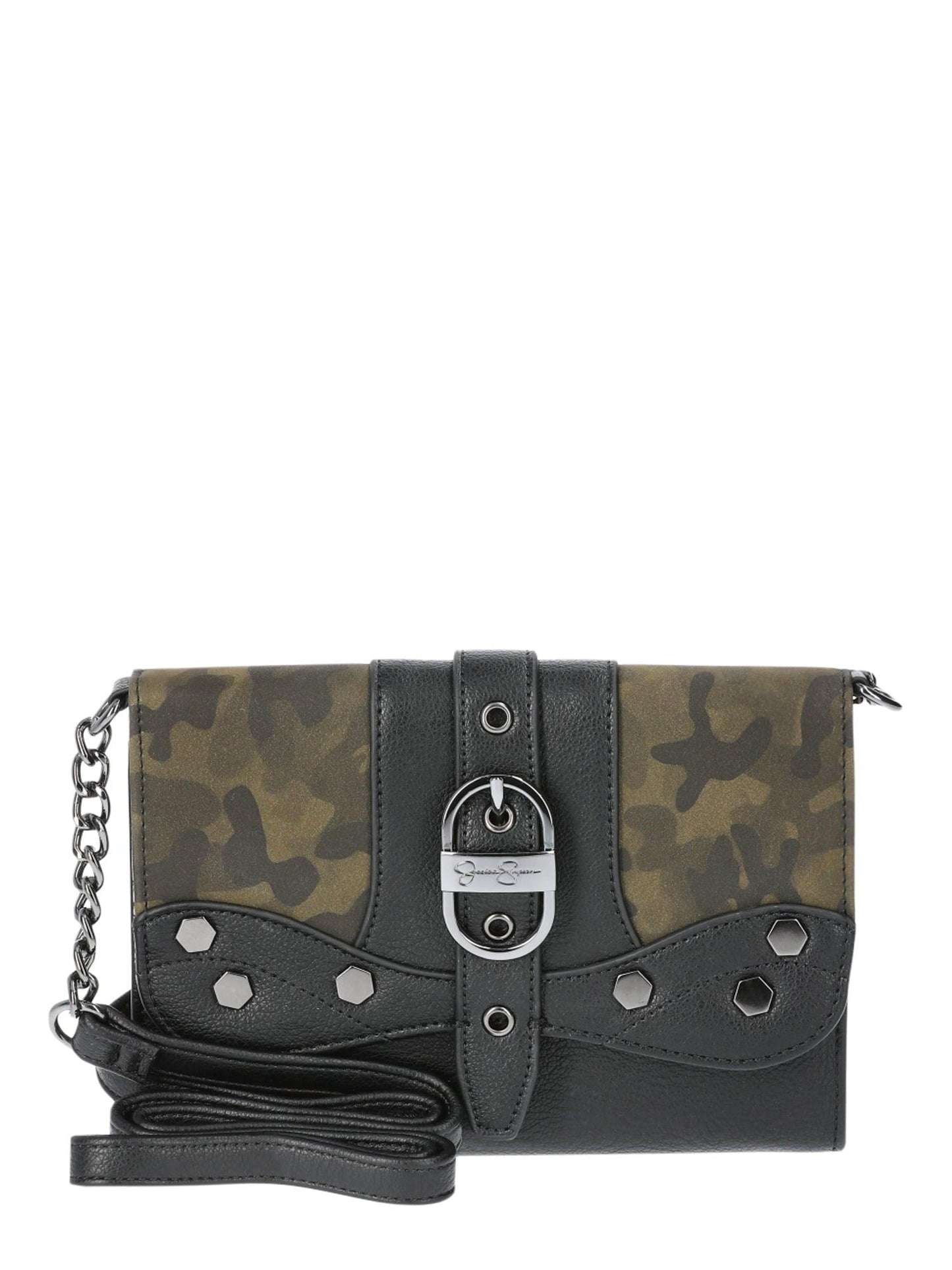 Jessica Simpson Woman's Courtney Clutch Wallet with Chain Strap, Black with Camo - JNR Products