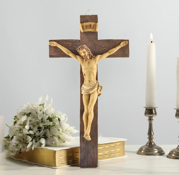 9.1" Jesus Crucifix Wall Cross - Handcrafted Resin Wall Hanging Cross, Ideal Christian Wall Art Decor for Home - JNR Products