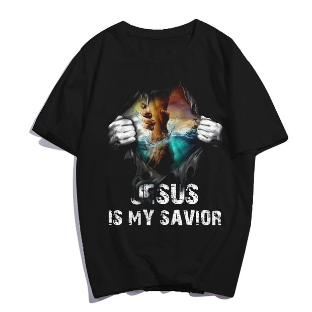 Jesus T-Shirt Pray Faith Casual Christ Women Men Christian Cross Graphics Summer Tops Gift Tee Black Large - JNR Products