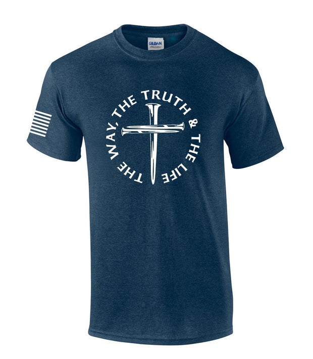 Jesus The Way The Truth The Life John 14:6 Scripture Nail Cross Shirt Jesus Mens Christian Short Sleeve T-Shirt Graphic Tee-Heather Navy-small - JNR Products