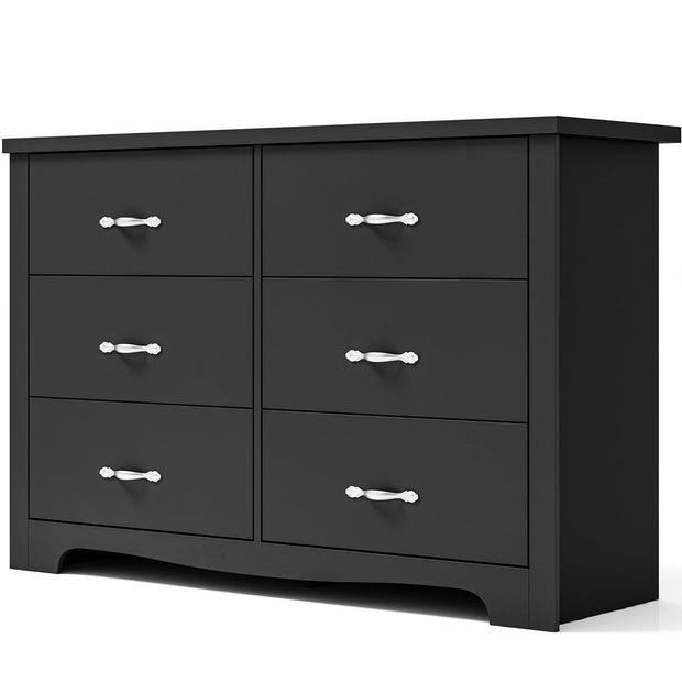 LINSY HOME Black Double Dressers,Chest of 6 Drawers - JNR Products