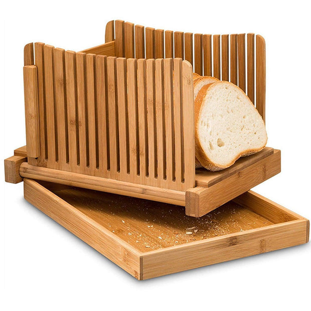 LUCKDEER Bamboo Bread Slicer for Homemade Bread, 3 Different Thicknesses Bread Slicer Guide with Sturdy Crumb Tray,for Bread, Cakes, Bagels - JNR Products