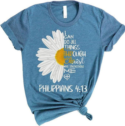 Love in Faith | I Can Do All Things Daisy Short Sleeve | Christian T-Shirts for Women | Faith-Based Apparel | Christian Gifts | Heather Deep Teal | Medium - JNR Products