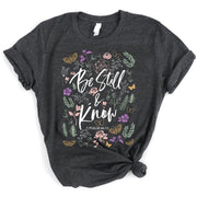 Love in Faith | Be Still Short Sleeve | Heather Charcoal | Christian T-Shirts for Women | Faith Based Apparel |Christian Gifts - JNR Products