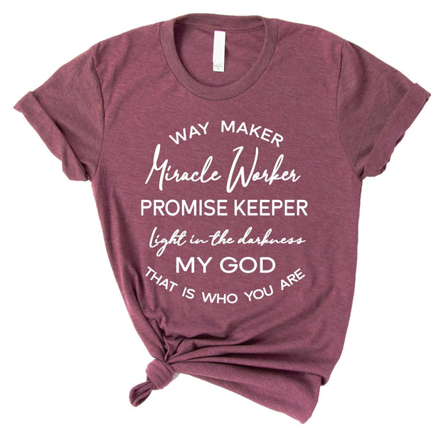 Love in Faith | Way Maker Short Sleeve | Heather Burgundy | Christian T-Shirts for Women | Faith Based Apparel |Christian Gifts - JNR Products