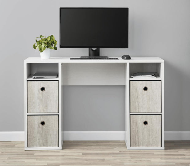 4-Cube Storage Desk, White Grain - JNR Products