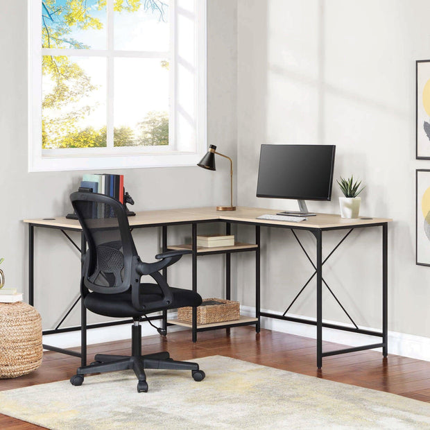 Mainstays Two-Way Convertible Desk with Lower Storage Shelf, Black Wood Grains Finish and Black Metal Frame - JNR Products