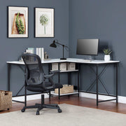 Mainstays Two-Way Convertible Desk with Lower Storage Shelf, Black Wood Grains Finish and Black Metal Frame - JNR Products