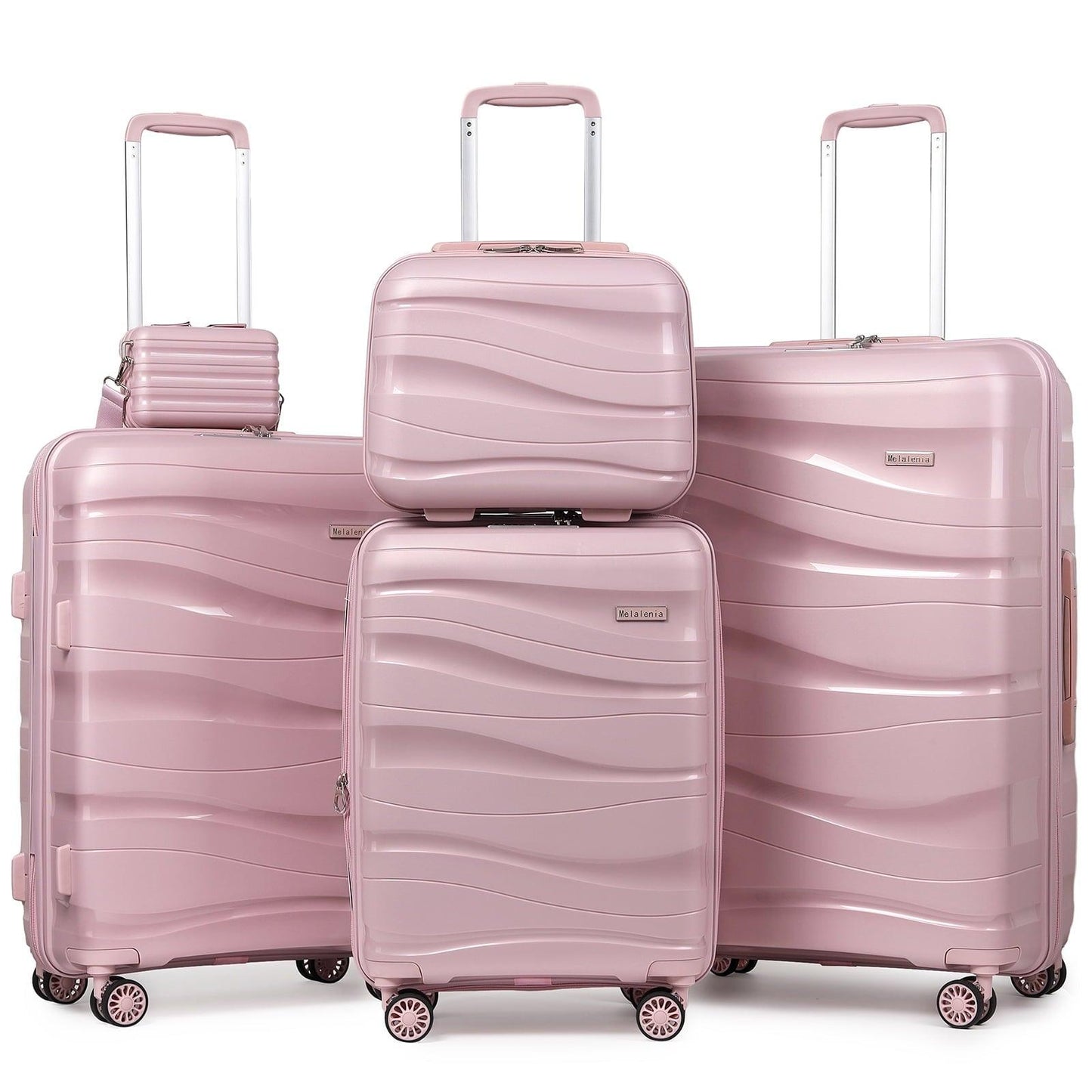 Melalenia - 5 Luggage Sets PP Hardside Spinner Luggage - (Expandable Carry-on Suitcase20")( 24" 28")-White - JNR Products