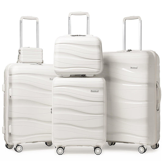 Melalenia - 5 Luggage Sets PP Hardside Spinner Luggage - (Expandable Carry-on Suitcase20")( 24" 28")-White - JNR Products