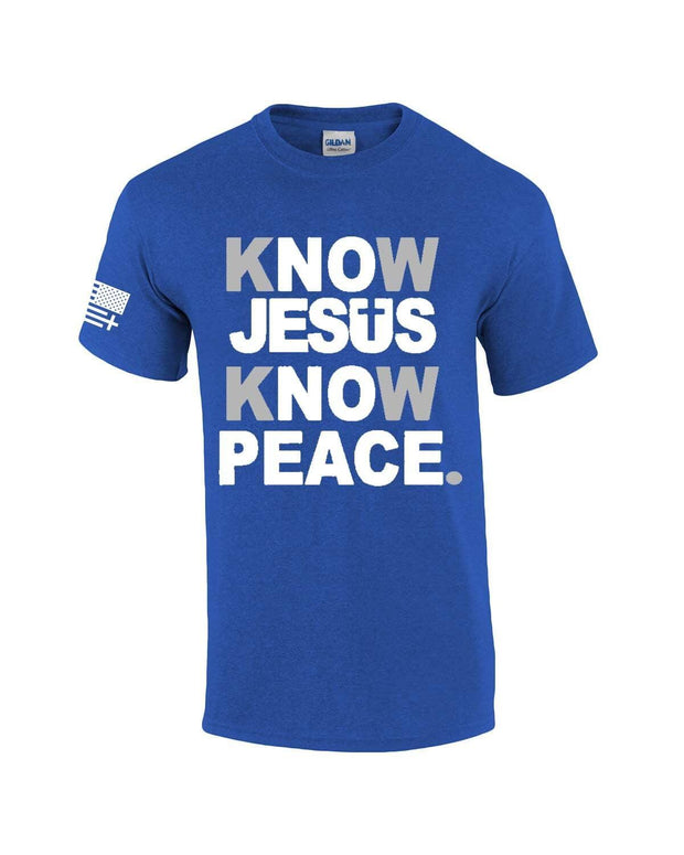 Mens Christian Know Jesus Know Peace Short Sleeve T-shirt Graphic Tee-Antique Royal-small - JNR Products