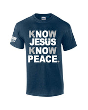 Mens Christian Know Jesus Know Peace Short Sleeve T-shirt Graphic Tee-Antique Royal-small - JNR Products