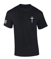 Mens Christian Shirt Faith Cross Crest American Flag Sleeve T-shirt Graphic Tee-Heather Navy-large - JNR Products