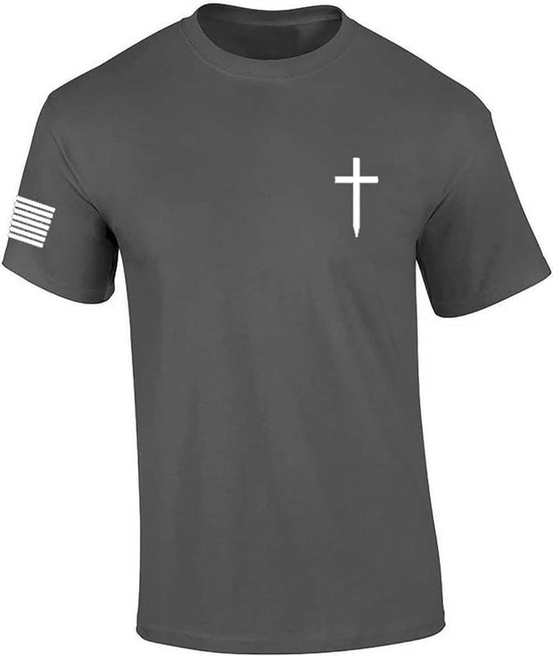 Mens Christian Shirt Faith Cross Crest American Flag Sleeve T-shirt Graphic Tee-Heather Navy-large - JNR Products